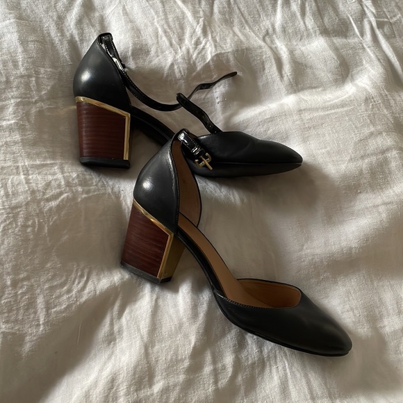 Calvin Klein black leather ankle strap block heels - Picture 10 of 12